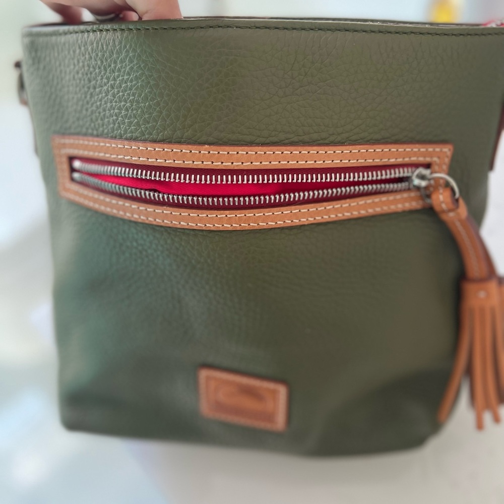 Never used olive and red leather Dooney and Burke satchel without strap